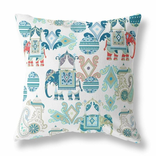 Homeroots 26 in. Tribal Indoor & Outdoor Zip Throw Pillow Blue & White 410868